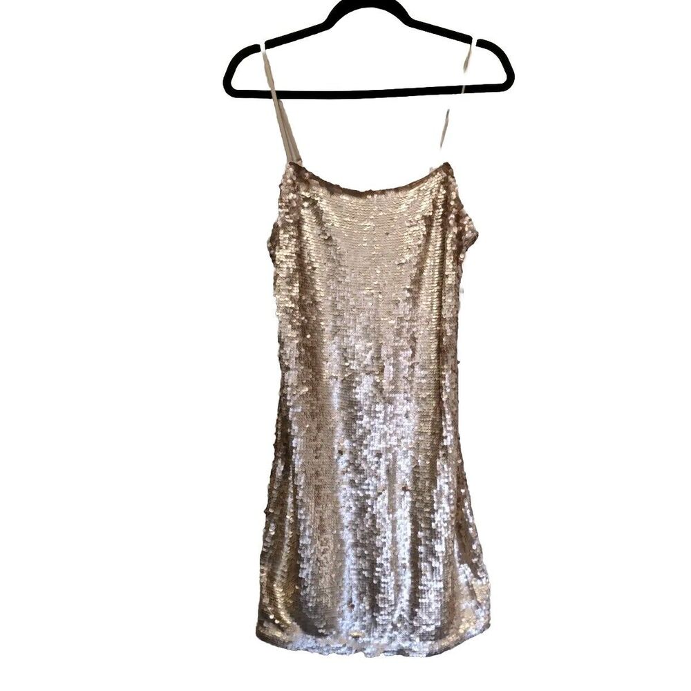 NWT Lulu's Sequin Mini Dress Size L Champagne Gold Party Shimmer Luxe